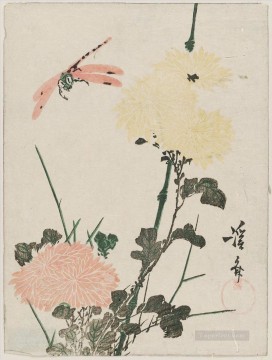 日本 Painting - 菊と蜻蛉 渓斎英泉